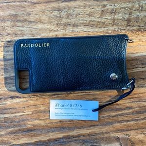 Black leather bandolier phone case with strap